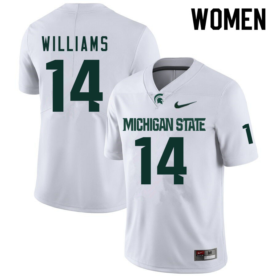 Women #14 Davion Williams Michigan State Spartans College Football Jerseys Sale-White